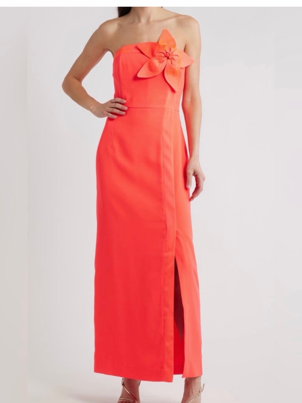 Lilly Pulitzer Strapless Coral Gown with Floral Applique